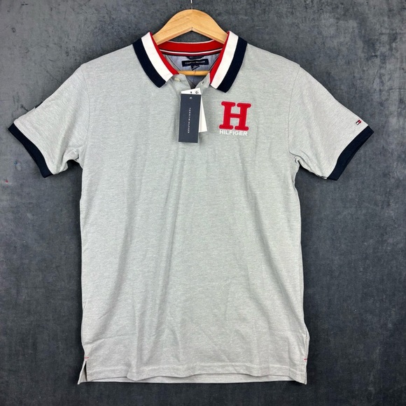 NWT Tommy Hilfiger Boys Light Gray Polo with Red Accents Sz XL (20) - Picture 1 of 11